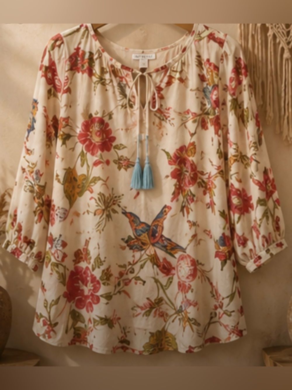 Sharon Young‎ Floral Blouse 3/4 Sleeves Size Large